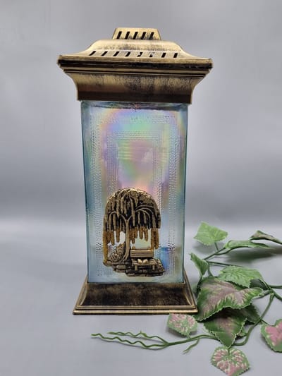 Herdenkingslicht - R/498a - Goud - Treurwilg- Grafkaars – Graflicht – Graflantaarn – Grafdecoratie - Windlicht