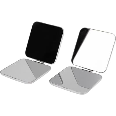 2 pièces Miroir Double Face Pliable Portable Incassable en Acier Inoxydable Miroir de Maquillage pour Sac à Main Poche Carré 2,3 pouces black