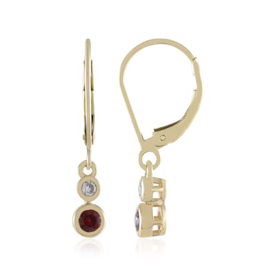 Cavill - Gouden Oorbellen 375 Gold - Rode Spinel 0,214 ct & Zirkonia 0,079 ct - Luxe Ronde Briljant Oorstekers - Elegante Sieraden Dames