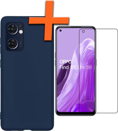 Hoes - Met Screenprotector - Geschikt voor OPPO Find X5 Lite - Sterk & Shockproof - Back Cover - Siliconen Case - Telefoon Hoes - Donkerblauw