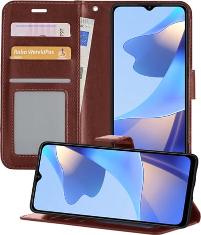 Hoesje - Geschikt voor OPPO A16s - Luxe Bookcase - Walletcase Hoes - Portemonnee - Cover - Telefoonhoes - Bruin
