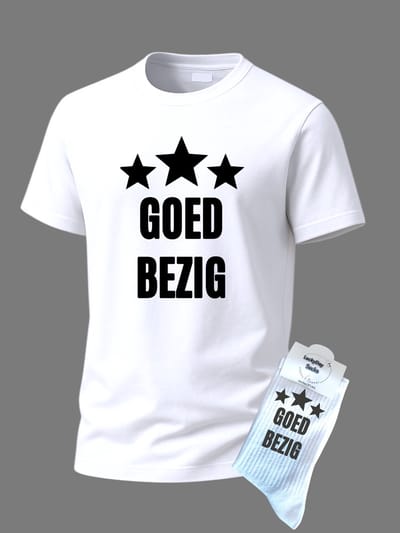 T-shirt Grappige tekst - Motivatie - Giftset - GOED BEZIG - Geslaagd Shirt - Cadeau set shirt en sokken - Grappig cadeau voor vrouw en man - Opkikker - Verjaardag - Festival t-shirt set - Vaderdag - Moederdag - T-shirt voor dames en heren - Maat XXL
