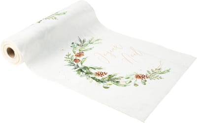 ARTYFETES - Tafelkleed Betoverd Bos wit fluweel 28cm x 3m Vrolijk Kerstfeest