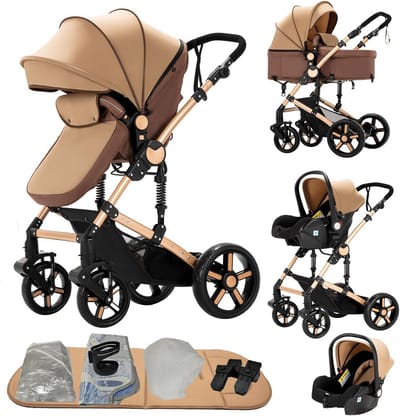 3-in-1 combi-kinderwagen met hoge landschap en liggende buggy - Opvouwbare kinderwagen voor baby's
