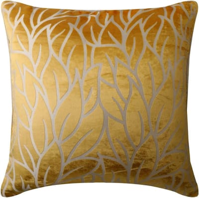 Luxe Sierkussenhoes 50x50 cm Velours Fluweel Gele Bladeren Design - Handgemaakt