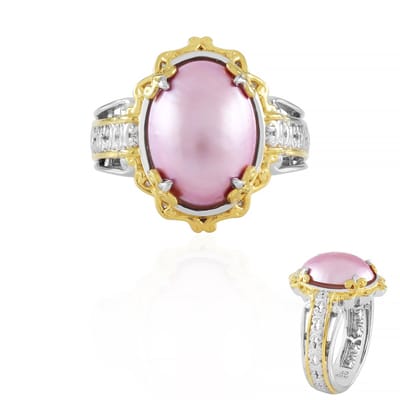 Cavill - Zilveren ring met ovale roze Mabé parel (14x10 mm) - 925 sterlingzilver met palladium - elegante parelsieraden dames