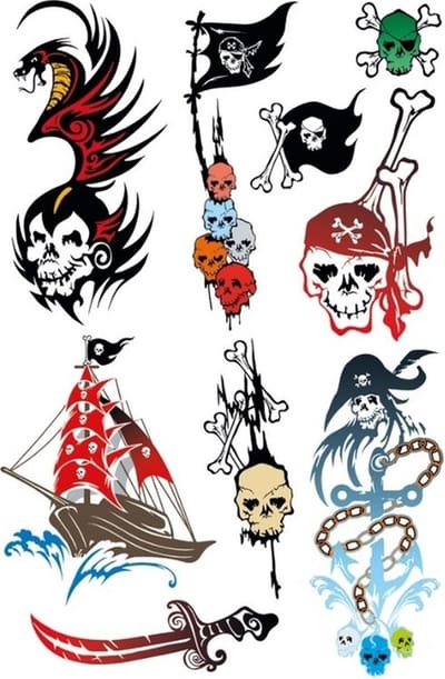 Piraten thema tattoo/tattoeage stickers - 18x stuks - kinder tattoeages - Piratenfeest/kinderfeestje/verjaardag