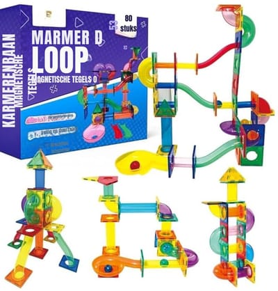 MMP® Magnetische Knikkerbaan - Magnetic Tiles - Magnetisch Speelgoed - 80 Stuk - Veelkleurig - 36cm x 31cm x 9cm; 1.95 kg