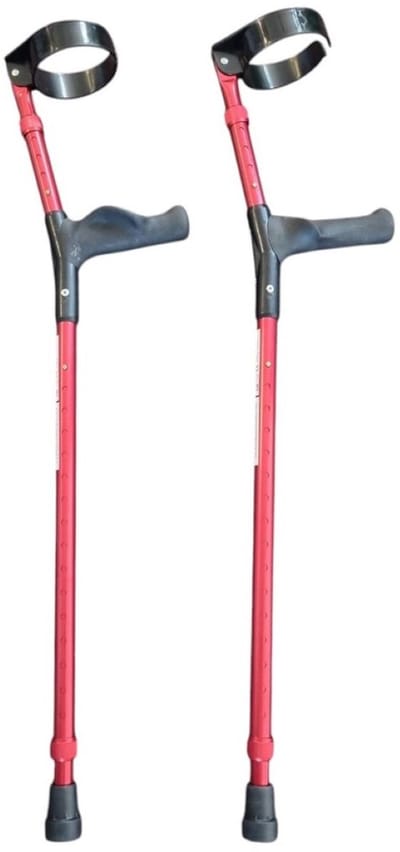 Premis Cumfy Ergonomische Elleboogkruk – Verstelbare Loopkruk met Zachte Handgreep – Anti-Rammel – Max. 160 kg – Rood