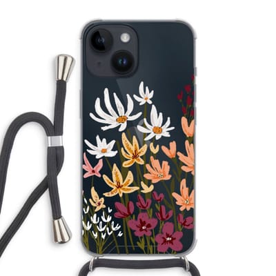 Case Company® - Hoesje met koord geschikt voor iPhone 14 hoesje met Koord - Painted wildflowers - Telefoonhoesje met Zwart Koord - Bescherming aan alle Kanten en Over de Schermrand