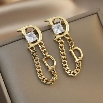 Korea Mode Sieraden Luxe Letter D Vierkante Zirkonia Ketting Oorbellen Elegante Vrouwen Prom Party Accessoires goud