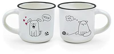 Koffiemokken voor honden en katten - Beenderporselein, meerkleurig, 2 stuks (5,5 cm)