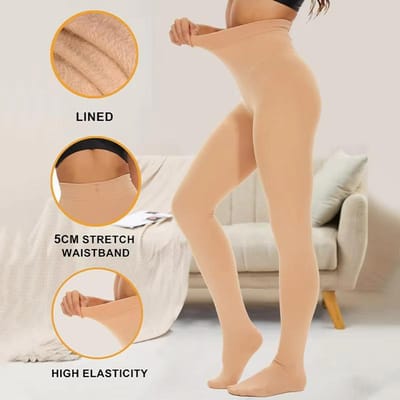 Kave 300G Leggings d'hiver chauds doublés de polaire pour femmes Collants thermiques épais en velours Collants opaques avec contrôle du ventre Fit for 50-70KG beige