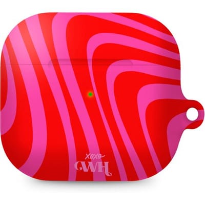 xoxo Wildhearts hoesje geschikt voor AirPods 3 - Berry Much - Matte - Ook als telefoonhoesje verkrijgbaar - schokbestendige case - koptelefoon hoesje - Mat - Beschermhoes met golvende print - golven - Rood - Roze