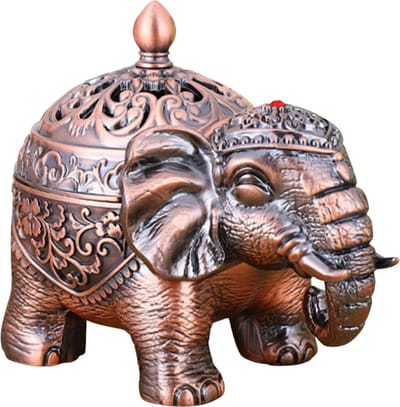 Olifant Wierookbrander van rosé Koper inclusief 40 wierook kegels - Aziatische Boeddhistische Wierookbrander