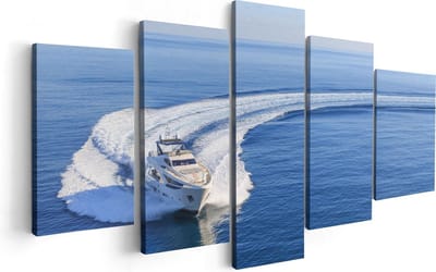 Artaza Canvas Schilderij Vijfluik Jachtboot op het Water in een Bocht - 100x50 - Foto Op Canvas - Canvas Print