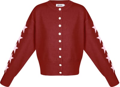 Verfijnde Viscose Gebreide Cardigan met Sterrenpatroon - Rood - Maat S/M