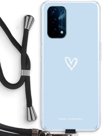 Case Company® - Hoesje met koord geschikt voor Oppo A74 5G hoesje met Koord - Klein Hart Blauw - Telefoonhoesje met Zwart Koord - Bescherming aan alle Kanten en Over de Schermrand