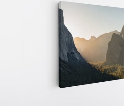 Saammp Canvas Schilderij - Zon tussen de bergen - Landschap - Natuur - 20x20 - Foto op canvas - Wanddecoratie - Muurdecoratie Woonkamer - Slaapkamer decoratie - Canvas Print