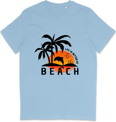 T Shirt Heren en Dames - Life is Better at the Beach - Licht Blauw - XS