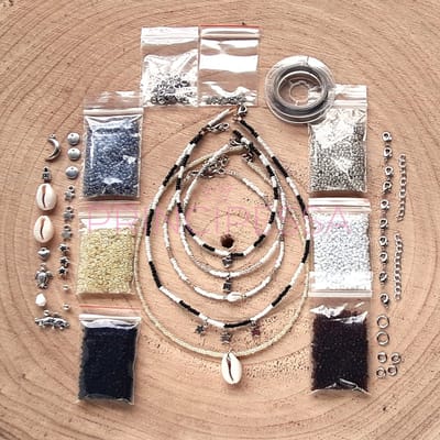 Zelf sieraden maken kralen pakket - Kettingen en enkelbandjes - 2mm kraal met staaldraad - Zwart, wit, grijs, creme, bruin, zilver - DIY