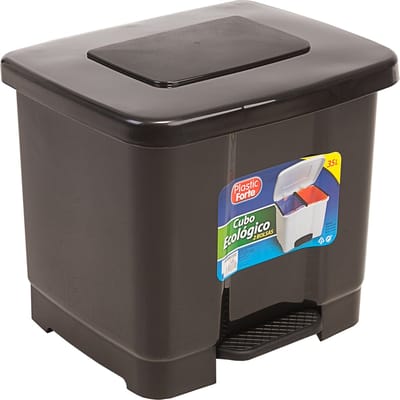 Plasticforte Vuilnisbak/pedaalemmer - 2-vaks - donkergrijs - 35 liter - 43 x 38 x 38 cm - kunststof