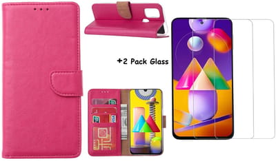 Hoesje Geschikt Voor Samsung Galaxy M31S Boek Hoesje / Wallet cover - Pink Met 2X glas Screenprotector