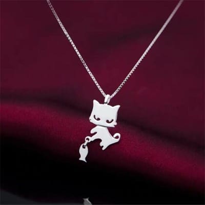 Collier en argent sterling 925 avec pendentif en forme de chat et de poisson, simple et créatif, à la mode, populaire, Xl069 black