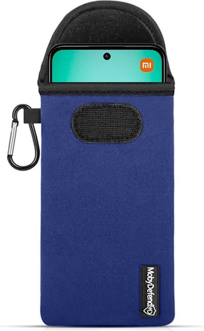 MobyDefend Hoesje - Geschikt voor Xiaomi Redmi 13 4G - Neopreen Pouch Met Karabijnhaak - Insteek - Riemlus - Blauw