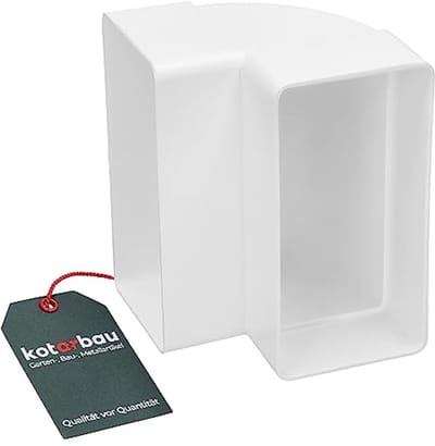Omkeerstuk 110 mm x 55 mm voor verticaal gebruik - Rechthoekige kanaalboog 90° - Kunststof luchtkanaalverbinder - Wit