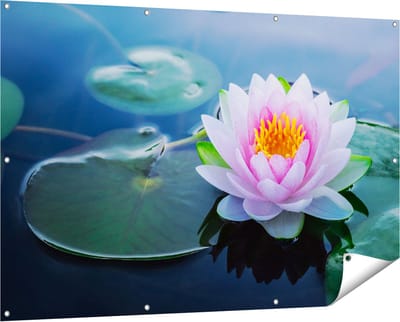 Gards Tuinposter Roze Lotusbloem met Waterlelies - 150x100 cm - Tuindoek - Tuindecoratie - Wanddecoratie buiten - Tuinschilderij