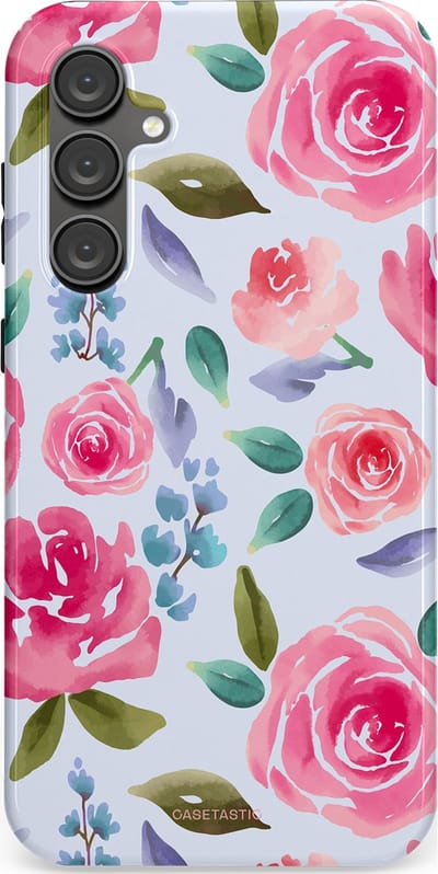 Casetastic hoesje geschikt voor Samsung Galaxy S23 FE - Dubbellaagse bescherming - Aquarel Bloemendroom - Fashion Case - Lichtblauw Lichtroze