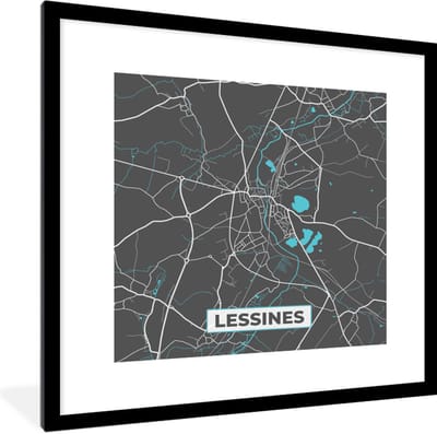 Fotolijst incl. Poster - Stadskaart – Grijs - Kaart – Lessines – België – Plattegrond - 40x40 cm - Posterlijst