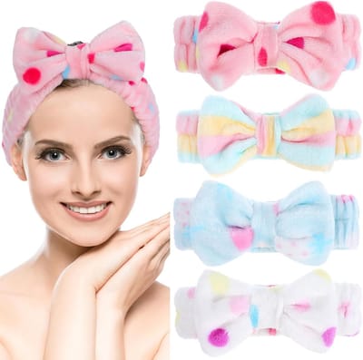 Set van 4 Gezellige Haarbanden voor Make-up en Spa, Elastische Fleece Haarbanden voor Schoonheid, Sport en Huidverzorging