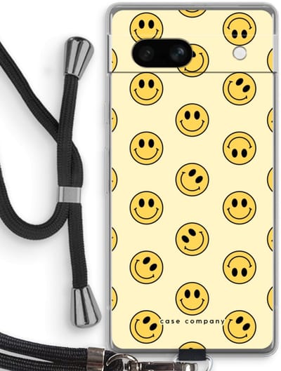Case Company® - Hoesje met koord geschikt voor Google Pixel 7A hoesje met Koord - Smiley N°2 - Telefoonhoesje met Zwart Koord - Bescherming aan alle Kanten en Over de Schermrand