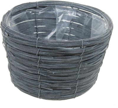 Bloempot/plantenbak handgemaakt riet/rotan mand grijs 21 x 14 cm - plantenpotten