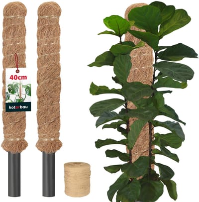 KOTARBAU® 2 st Kokosstok, Plantenstok, ⌀ 2,5 x 40 cm, Kokosstaaf, Klimhulp Monstera, Bruin, Kokosvezel, Klimhulp, Plantenstaaf, Kokosstok voor Monstera, Kokosstaaf voor Klimplanten