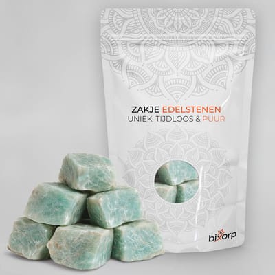 Bixorp Zak met Ruwe Amazoniet - 200g - 100% Natuurlijke Amazoniet Trommelsteen uit 000 - Edelsteen Knuffelsteen