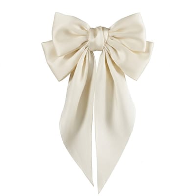 Crème strik haar accessoire – grote lange lint haarstrik voor dames – satijn look haarstrik voor elegante en feestelijke kapsels – 1 stuk