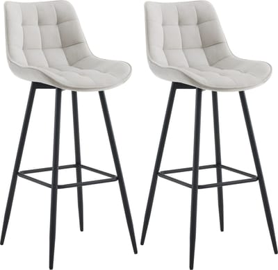 CLP Dartford Set van 2 barkrukken - Met rugleuning - Met voetsteun - Metalen frame - grijs Fluweel