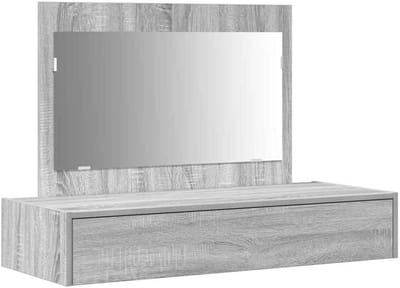 Kaptafel met spiegel - Make-up tafel - Schoonheidsverzorging - Zwevende planken - 100 x 40 x 70 cm - Grijs Sonoma