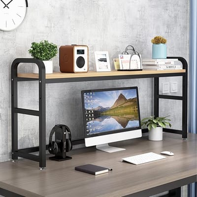 Desktop Boekenplank - Opbergrek Bureau - Bureau Organiseren - Hout Metaal Combinatie - 75 cm Breed - Geel