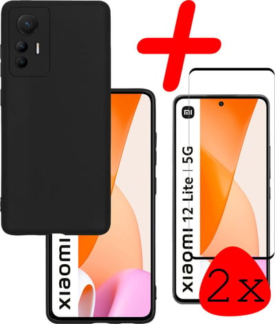 Hoesje Met 2x Screenprotector - Geschikt voor Xiaomi 12 Lite - Sterk & Shockproof - Back Cover - Siliconen Case - Telefoon Hoes - Zwart