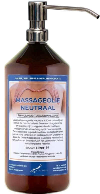 Massageolie Neutraal 1 liter met zilveren pomp - 100% natuurlijk - biologisch en koud geperst