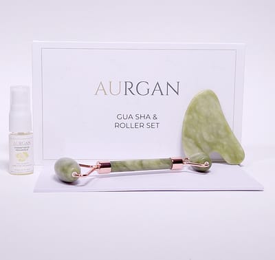 Aurgan Green Jade Roller met Groene Jade Gua Sha steen - inclusief 10ml arganolie - massage - Stimuleert doorbloeding - Anti rimpel massage - Groene Jade