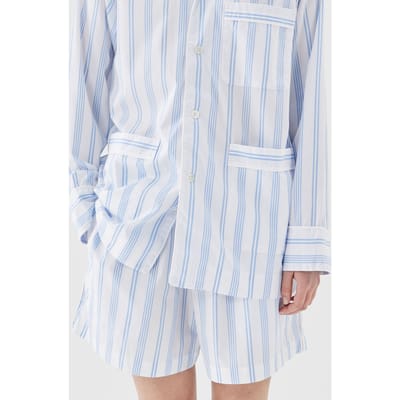 Tekla Unisex Poplin, Pyjamas Shirt Mattress Stripes Maat: XXS | Nachtmode Outlet | Unisex | Blauw