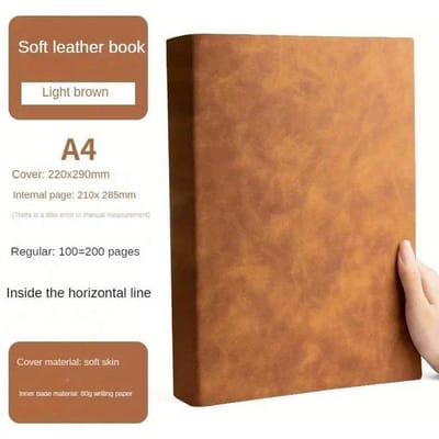 Carnet de notes épais de 200 pages A4, grand carnet de notes épais en cuir souple, carnet de notes à lignes horizontales, fournitures scolaires, papeterie marron