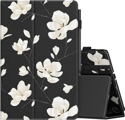 BRENZOOS - Case - Tablet Cover - Slimme Opbergfunctie - Zwart-Witte Magnolia - Auto Wake/Sleep - Geschikt voor Fire Max 11 - 2023 Model