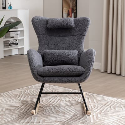 FloraGrace Schommelstoel - Relax Schommelstoel Met Ergonomisch Ontwerp - Met Lendenkussen En Stoffen Bekleding - Grijs