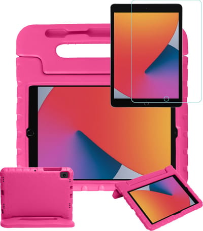 Hoesje - Geschikt voor Apple iPad 7/8 (2019/2020) - 10.2 inch - 7e/8e Generatie - Met Screenprotector - Kinderhoes - Shockproof Bumper - Kidsproof Case - Tablethoes - Kinder Hoes Cover - Roze
